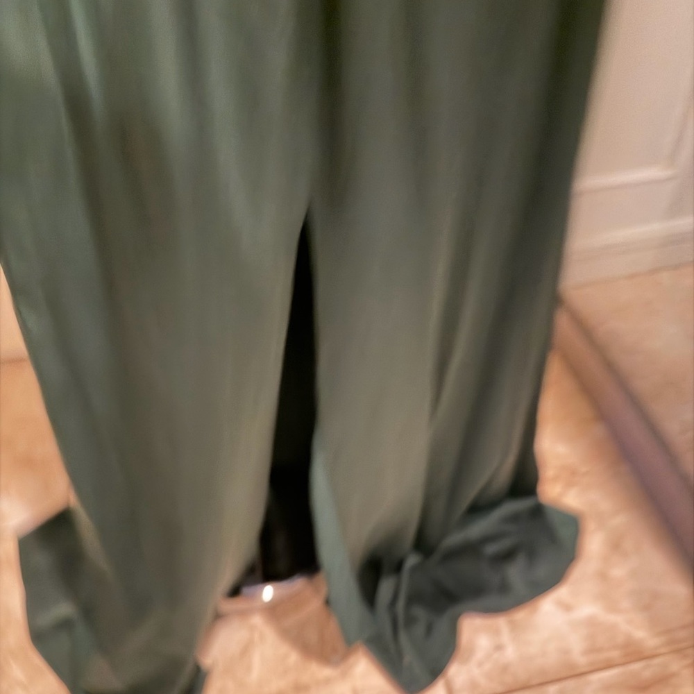 Showpo Dark Green Satin Girls Dress - Sleeveless V-Neck Gown - Picture 5 of 16